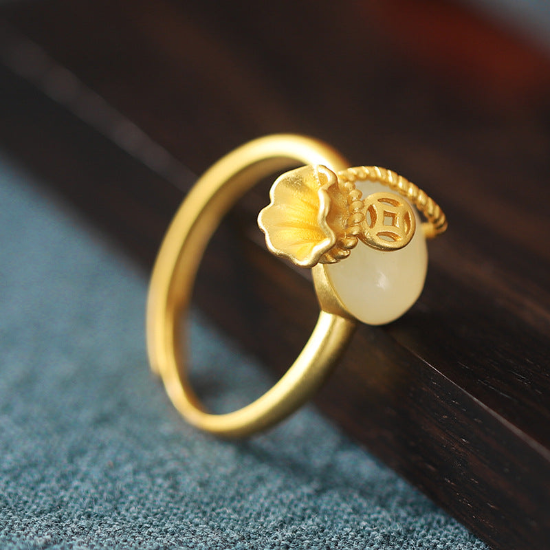 Lucky Pouch Red Agate Gold-Plated Ring-Steady Harmony