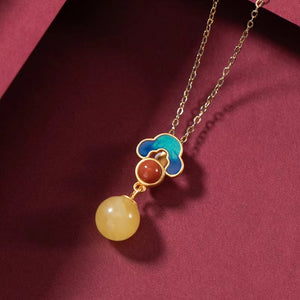 Auspicious Clouds Yellow Amber Jewely Set -Lucky and Prosperity