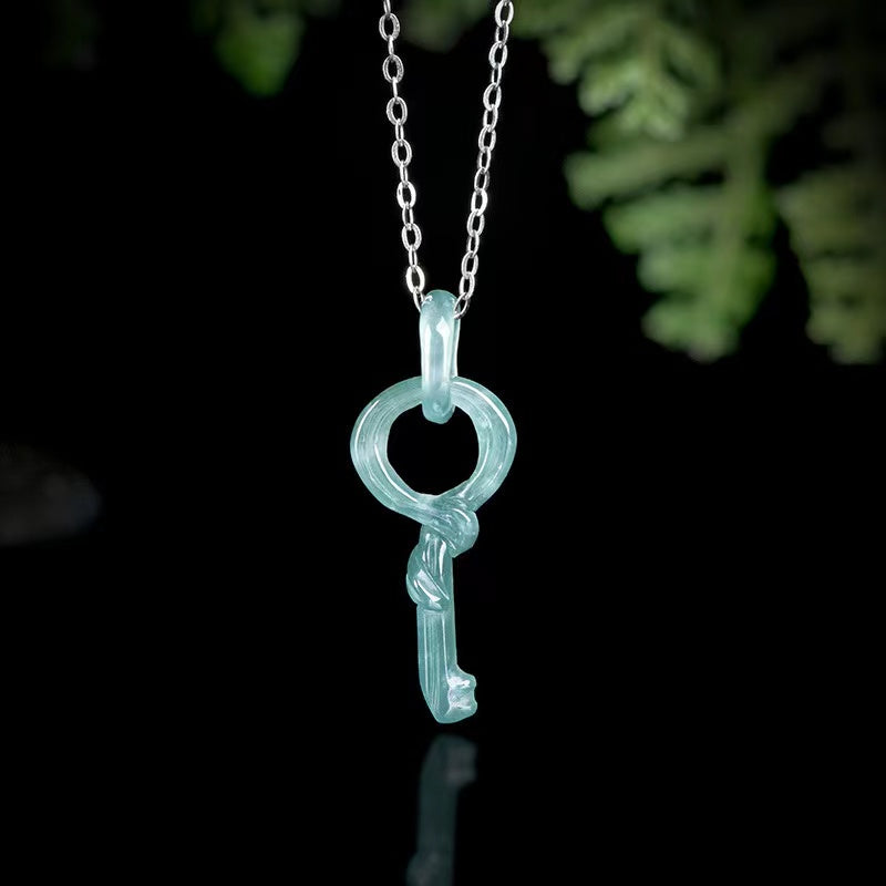 Fengshui Key Necklace-Natural Ice Jade