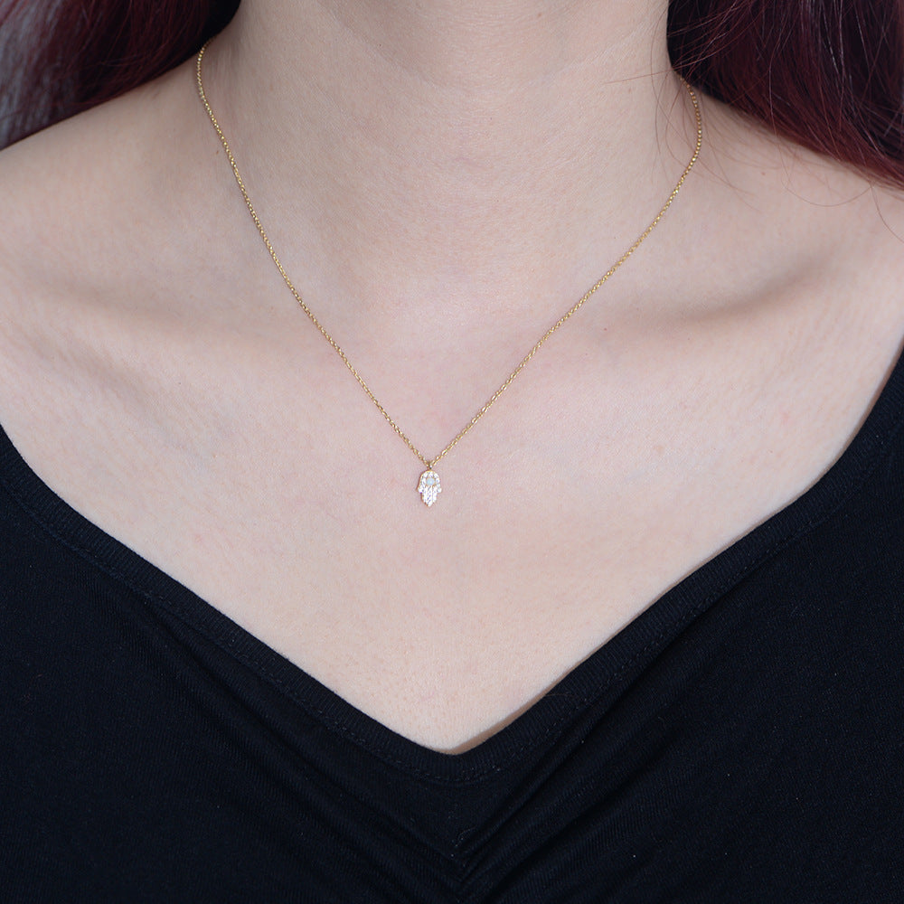 Hamsa Moonstone Sterling Silver Necklace-A Petite Sparkle