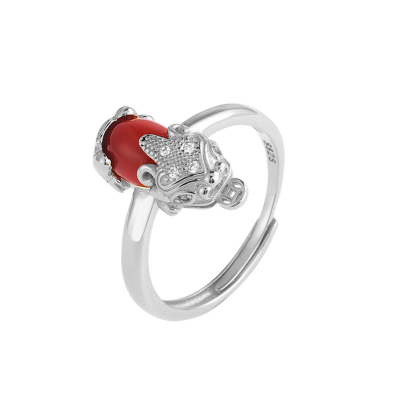 Pixiu Red Agate Adjustable Ring-A Bold Spirit