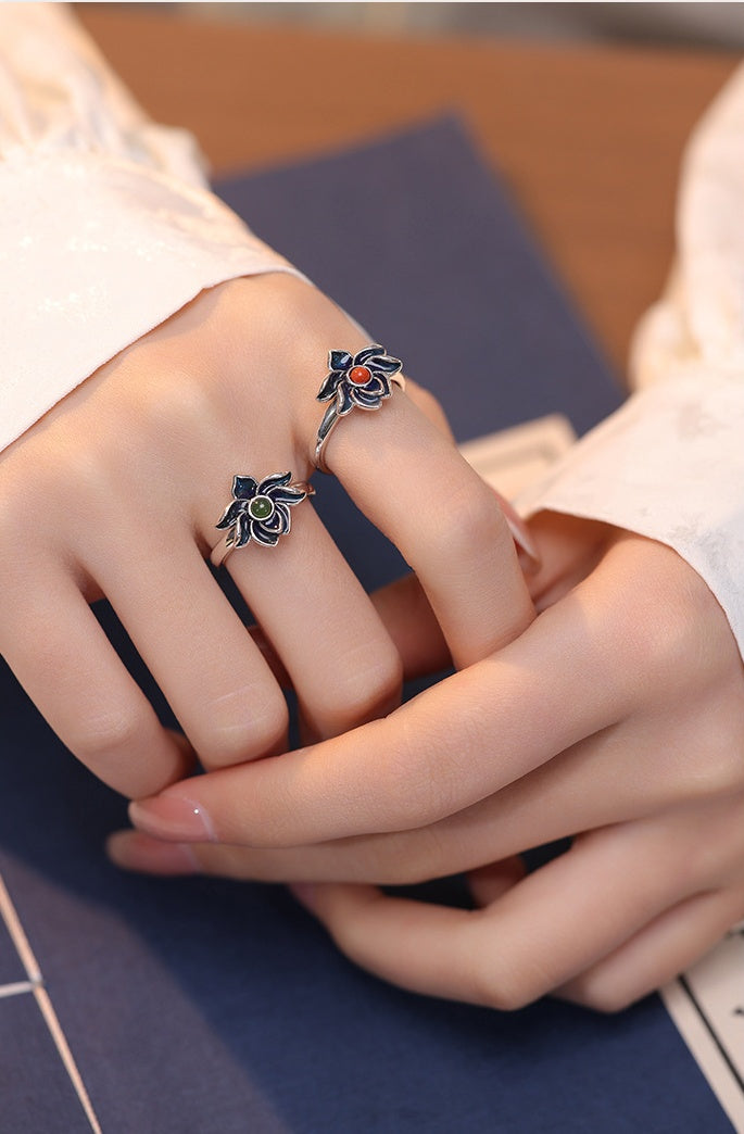 Graceful Harmony-Lotus S925 Silver Adjustable Ring