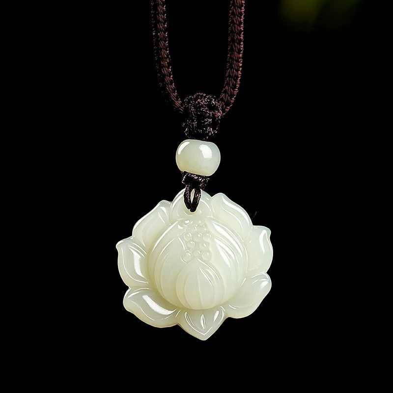 Hetian Jade Lotus Pendant Necklace-Inner Clarity