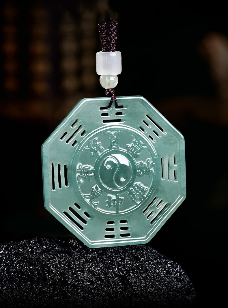 Tai Chi Bagua Hollow Carved Jade Pendant Balance & Protection Necklace