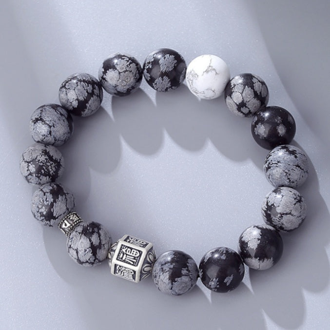 Quiet Blessings-Fu Snowflake Obsidian Beaded Bracelet