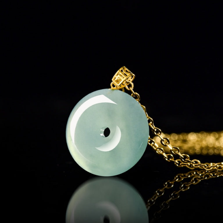 Pure Clarity Ice Jade Peace Buckle Pendant Necklace