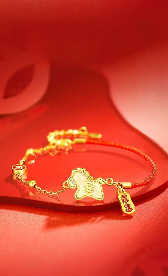 2026 Zodiac Horse Jade & Gold Bracelet –Wealth Comes Swiftly Red Cord Edition