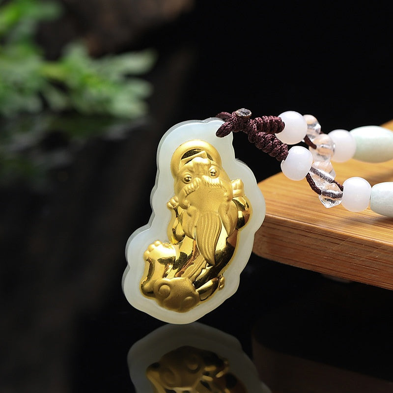 Goldener Pixiu Natur-Weißjade Glücksanhänger