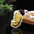 Goldener Pixiu Natur-Weißjade Glücksanhänger