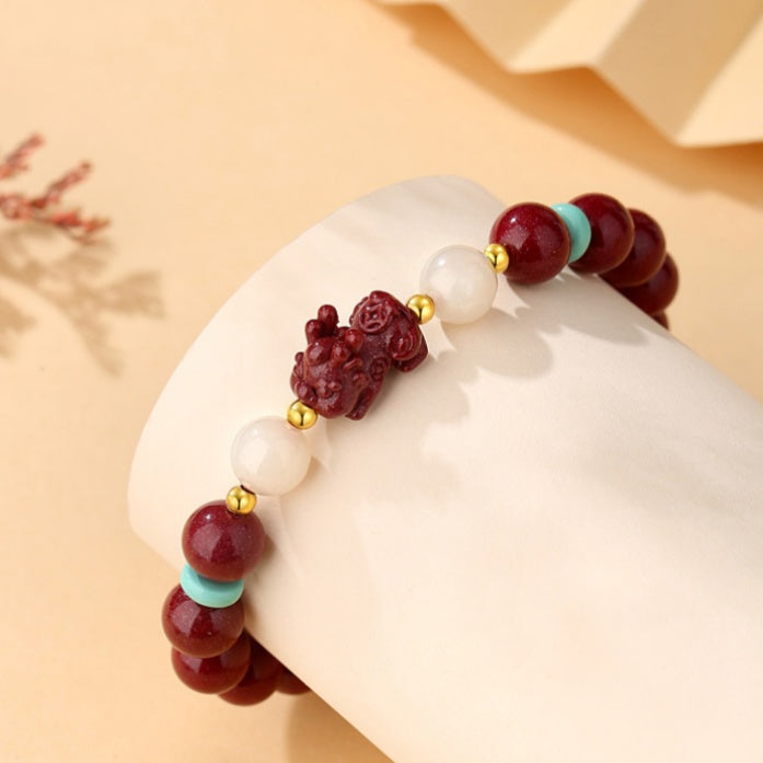 Pixiu Pressed Cinnabar Nephrite Jade Bracelet-Auspicious Abundance