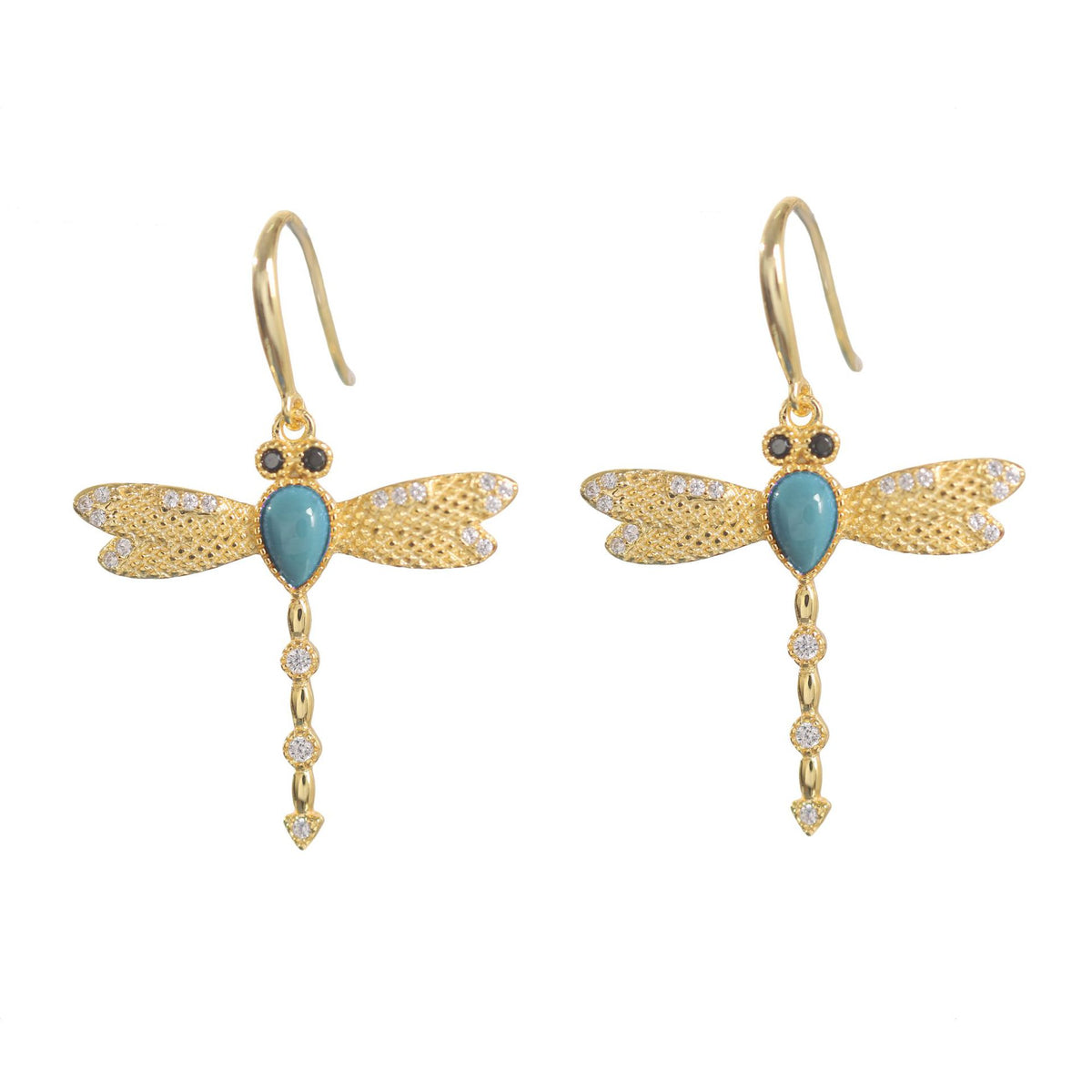 Dragonfly Turquoise & Red Agate Drop Earrings-Grace in Flight