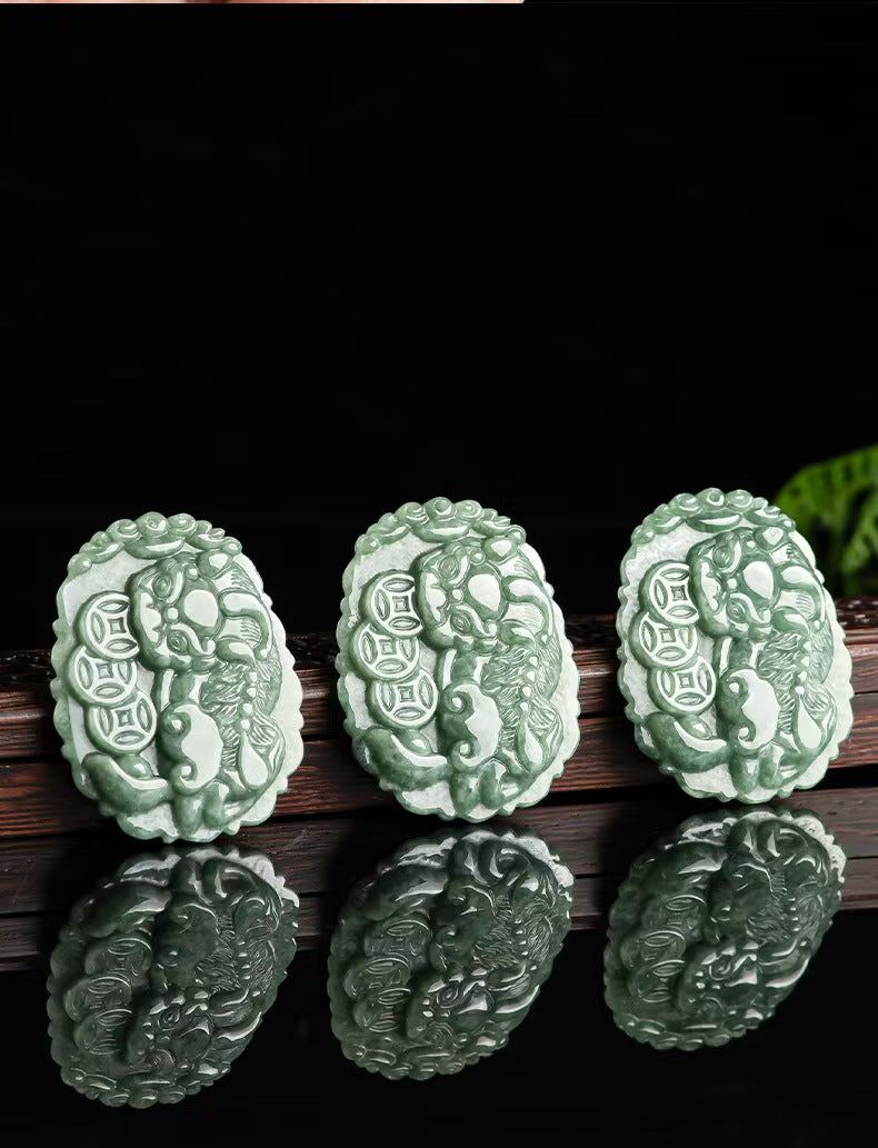 Jade Pixiu Pendant with Coin Design – Elegant Talisman for Wealth & Protection