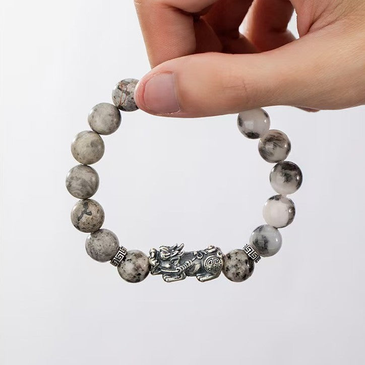 Silver Dragon White Turquoise Bracelet-Attract Luck