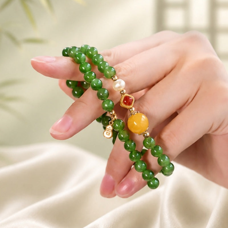 Nephrite Green Jade Double-Wrap Bracelet-Steady Continuity