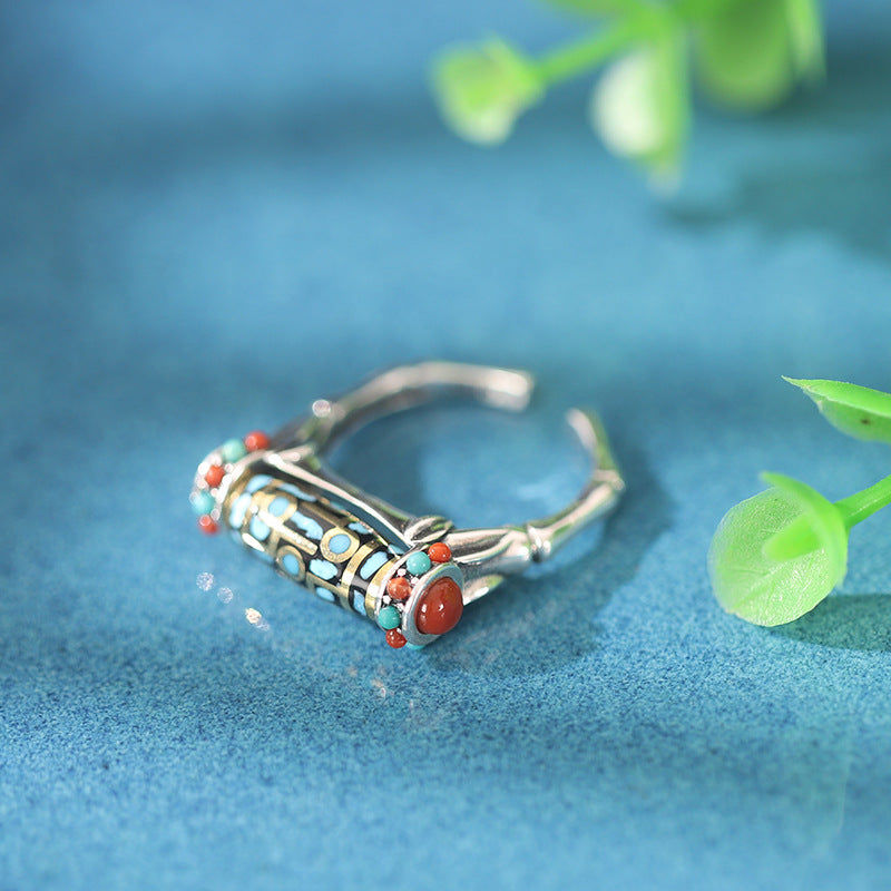 Tibetan Dzi Turquoise 925 Sterling Silver Ring-Mindful Serenity