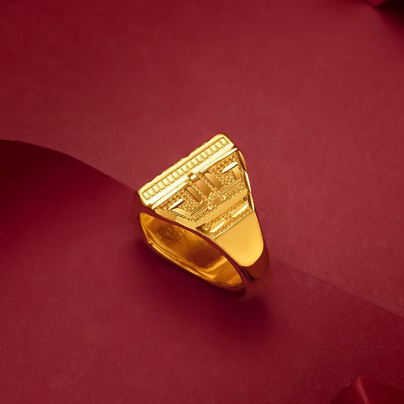Gold Engraved Fu Open Ring-Prosperity Luck