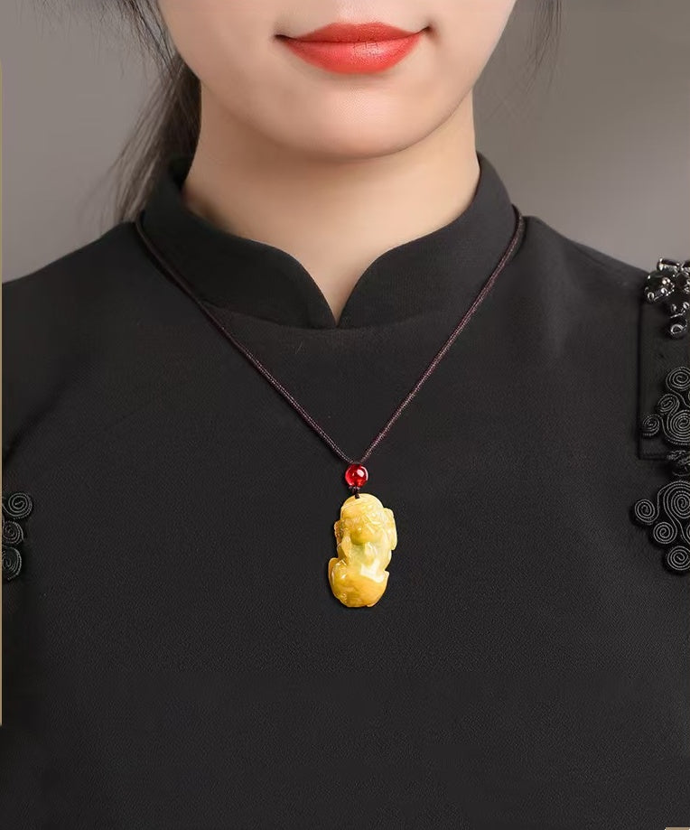Natural Yellow Jade Pixiu Pendant – Symbol of Prosperity, Protection & Confidence