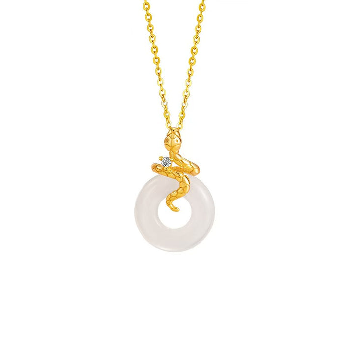 Gold Snake White Jade Pendant Necklace-Passion & Determination