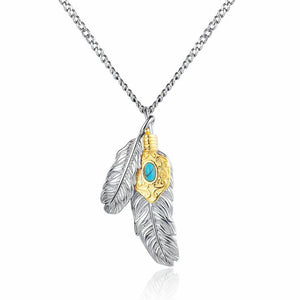 Natural Turquoise Silver Feather Necklace-Hope and Renewal