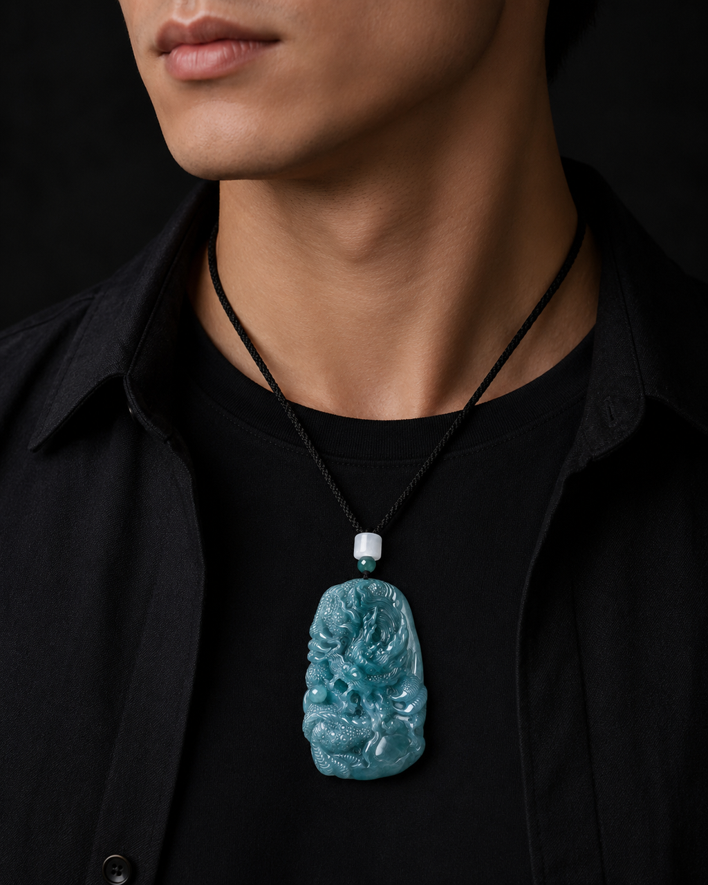 The Sovereign’s Shield: Ice-Blue Water Jadeite Dragon Pendant