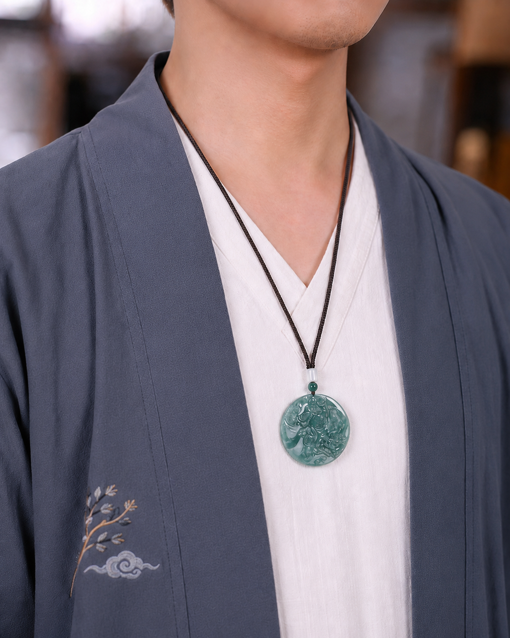 Guan Gong Dragon Jade Pendant-Amulet for Career Elevation, Prosperity & Protection
