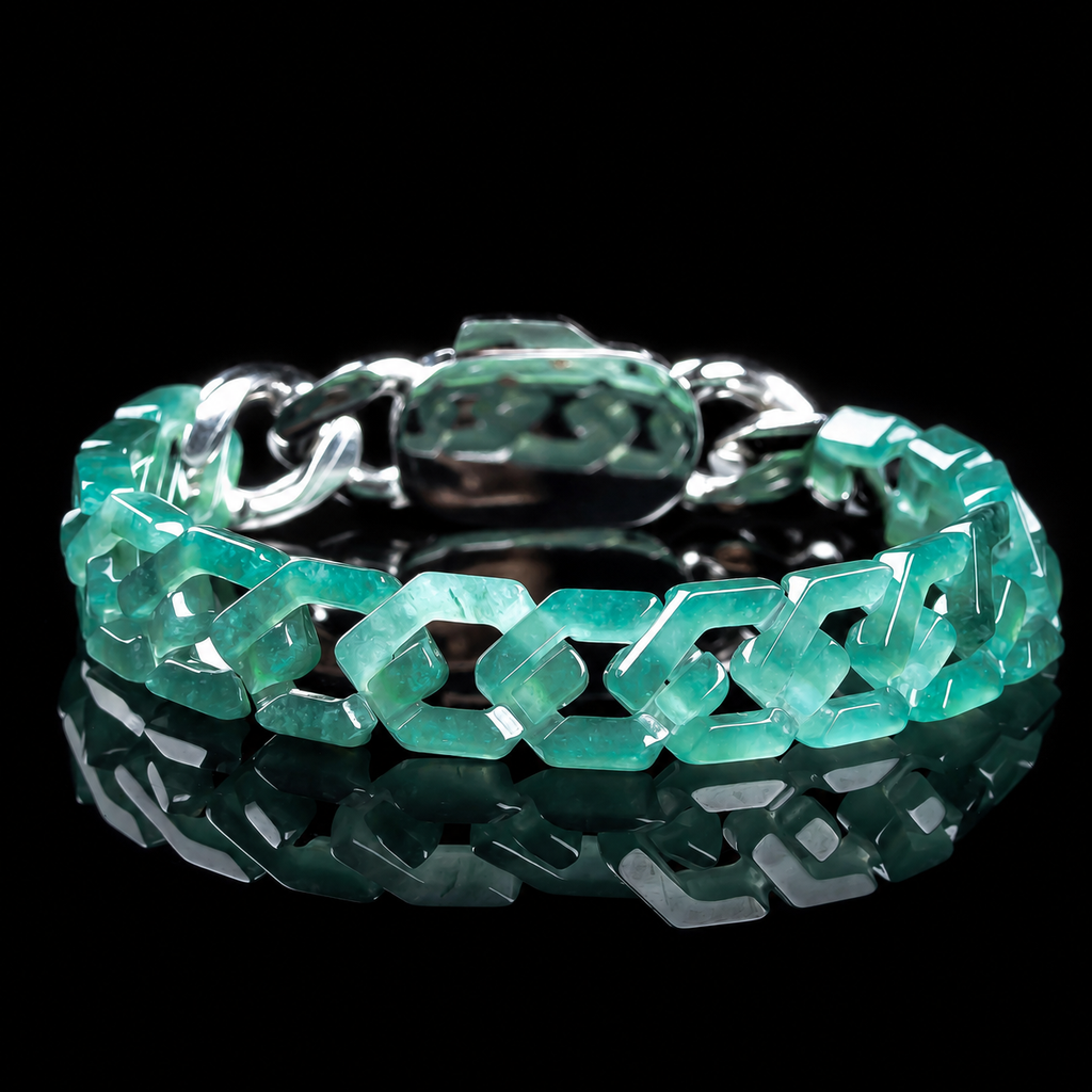 Handgeschnitztes Jadeit-Kubanische-Glieder-Armband – Pfad des Wächters