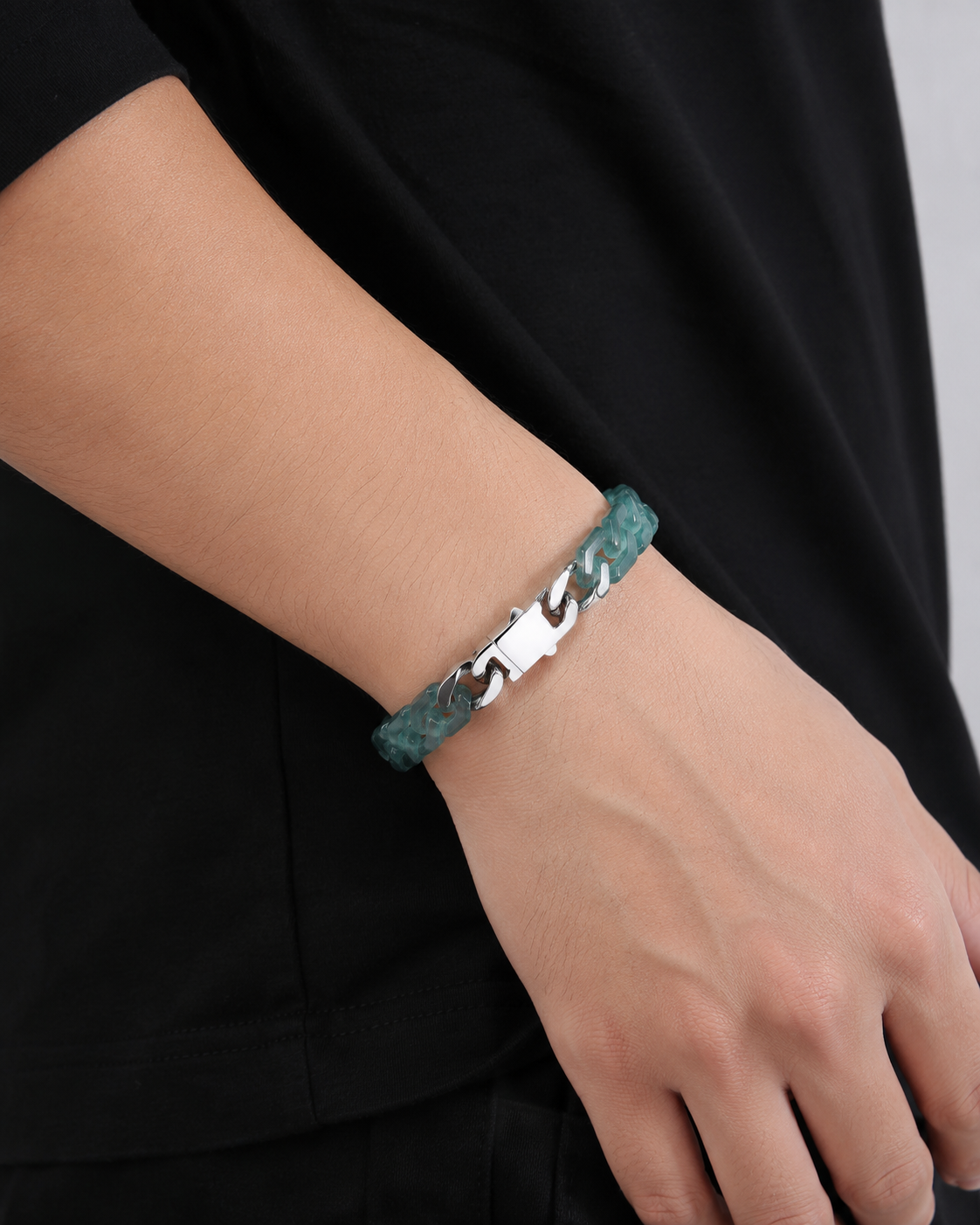 Handgeschnitztes Jadeit-Kubanische-Glieder-Armband – Pfad des Wächters