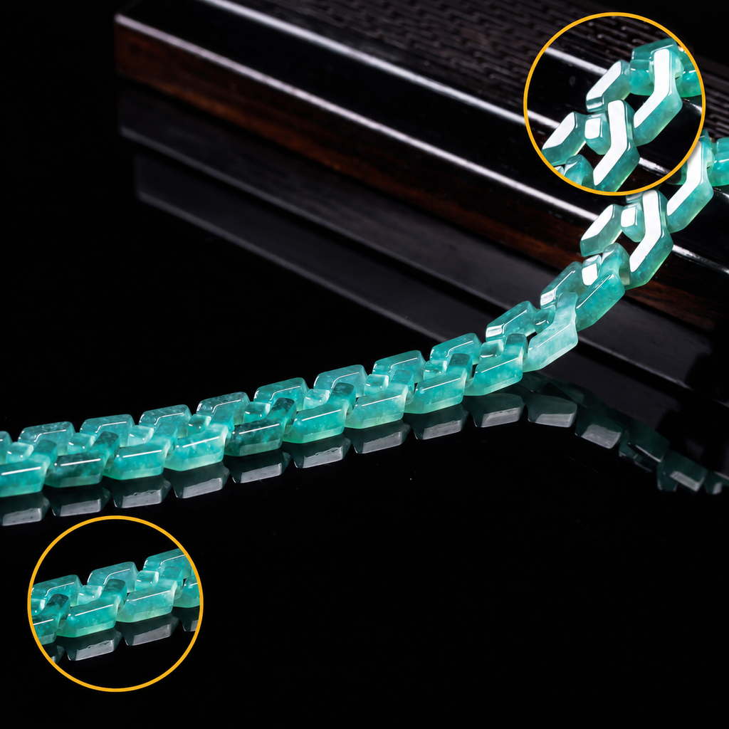 Handgeschnitztes Jadeit-Kubanische-Glieder-Armband – Pfad des Wächters