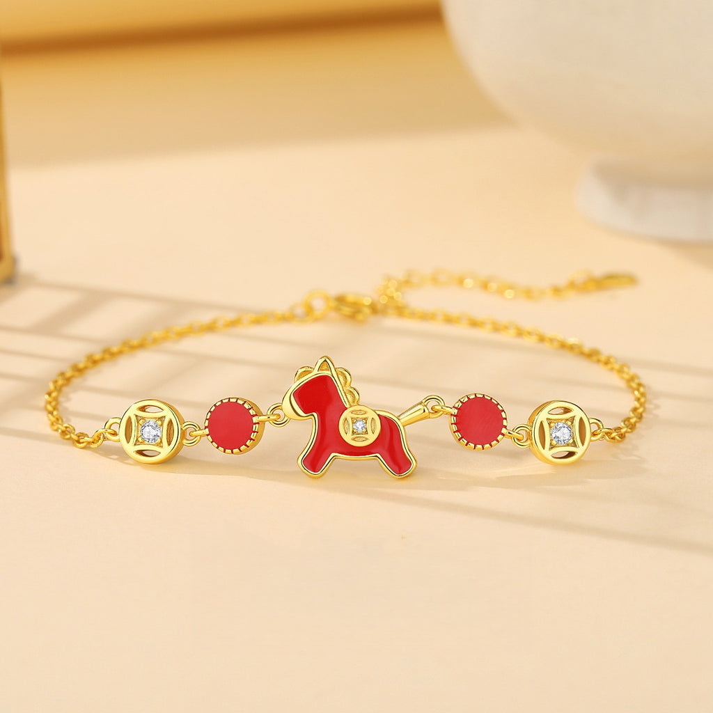 2026 Year of the Horse – Red Enamel “Wish You Wealth” Jewelry Set