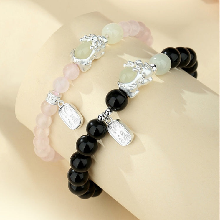 Dragon Pixiu Fine Silver Couple Beaded Bracelet-Welcoming Blessings