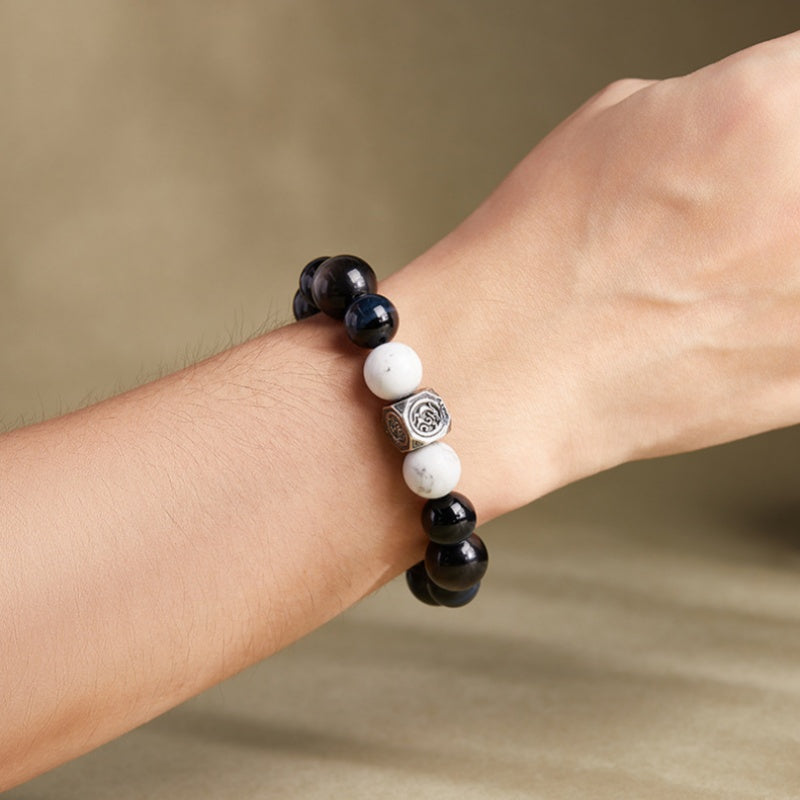 Silver Sheen Obsidian and Blue Tiger's Eye Bracelet-Free Mind and Meditative Calm