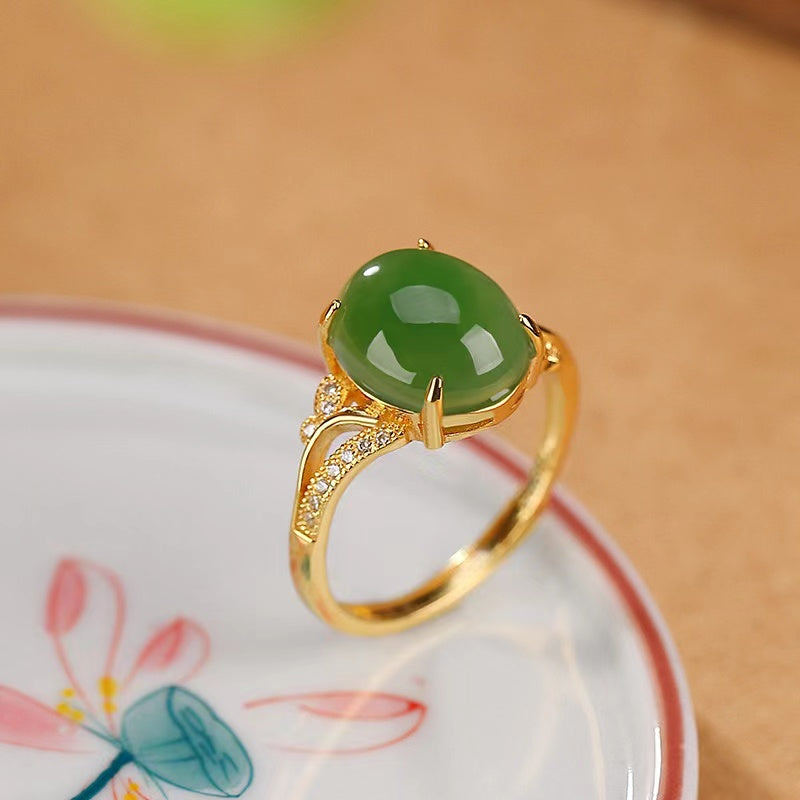 Hetian Jade Cabochon Ring-Prosperity Luck