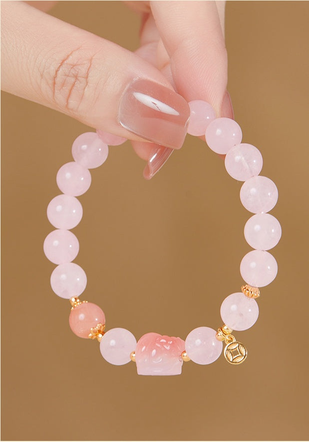 Pink Crystal Pixiu Bracelet–Fortune, Love & Graceful Energy