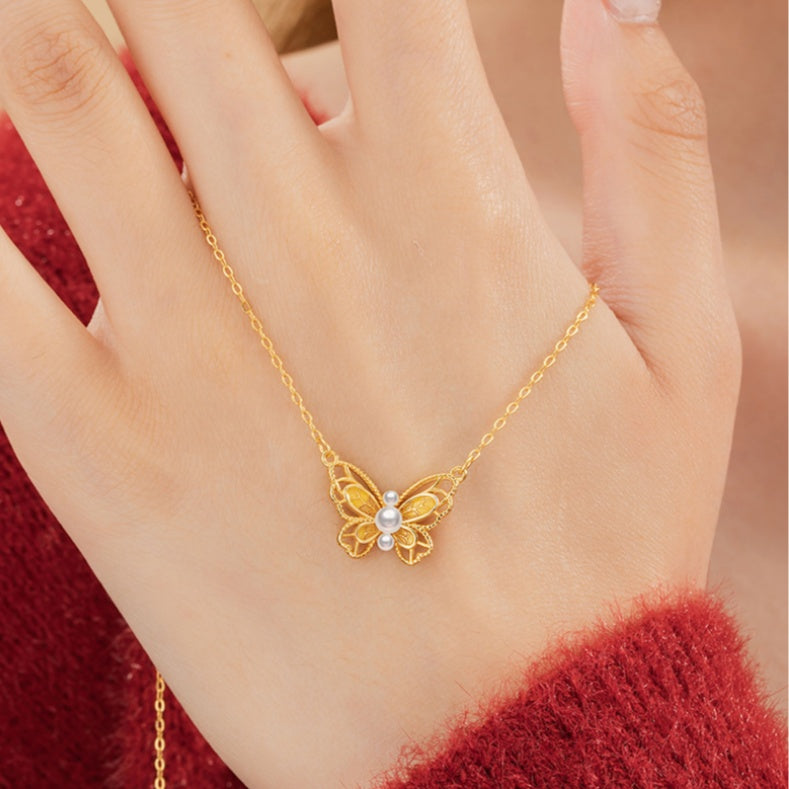 Butterfly Pearl Necklace-Dreams in Flight