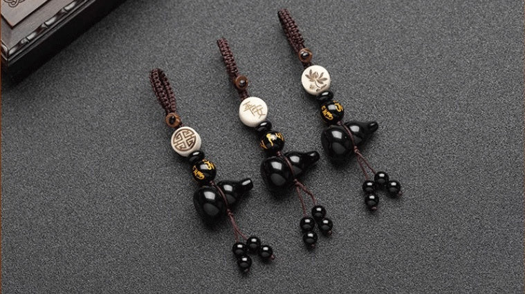 Peace-Guard Obsidian Gourd Protection Key Pendant