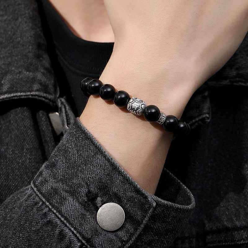 Six-Syllable Mantra 999 Fine Silver Obsidian Bracelet-Peaceful Blessing