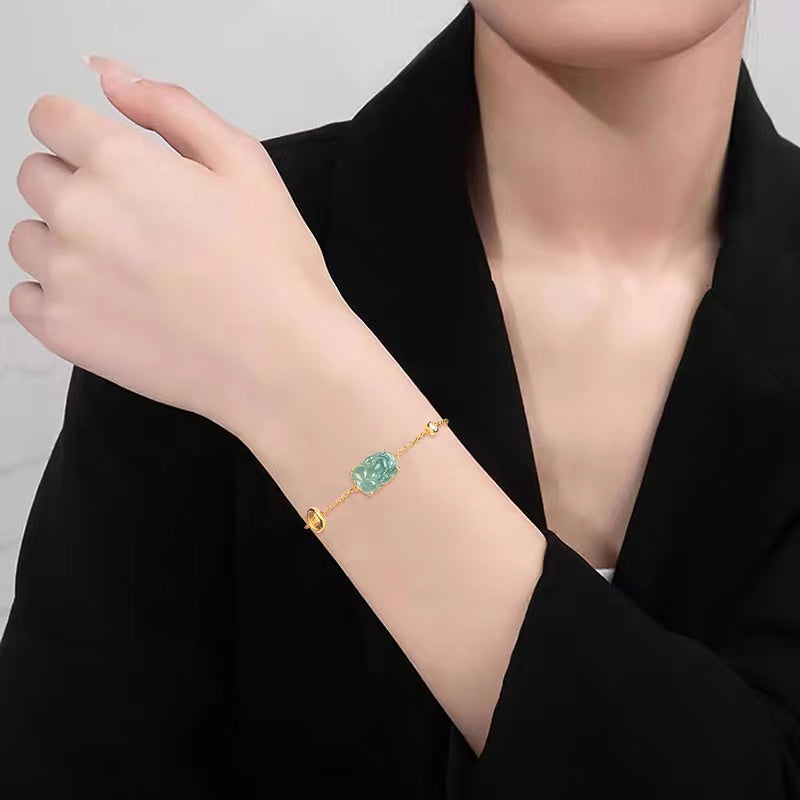 Pixiu Wealth Coin Bracelet-Natural Ice Jade