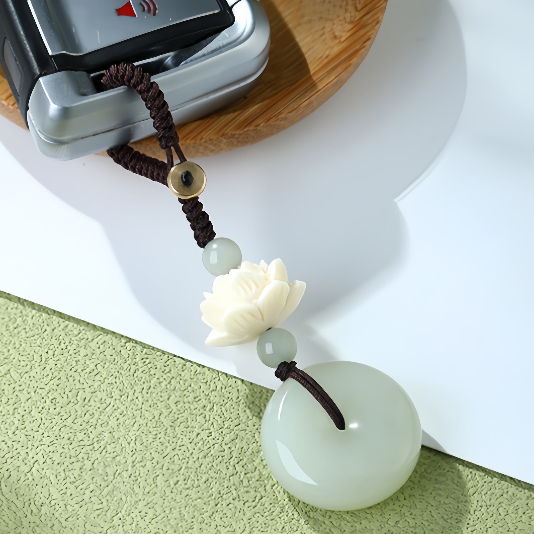 Nephrite Jade Lotus Keychain-Calm Through Change