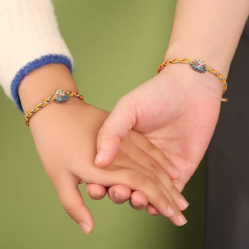 Parent-Child Handmade String Silver Bracelet-Luck and Protection