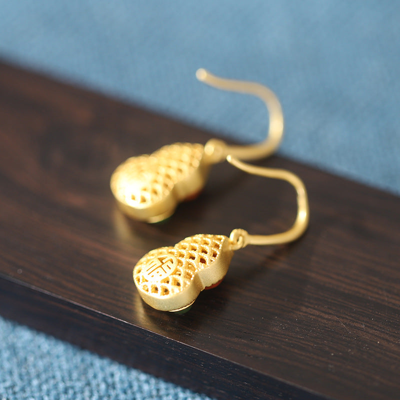 Gourd Red Agate  Drop Earrings-Wishes for Good Fortune