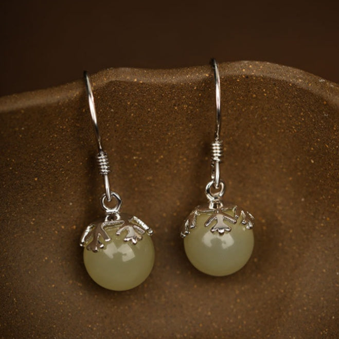 A Wish for Peace-Snowflake Nephrite Jade S925 Silver Earrings