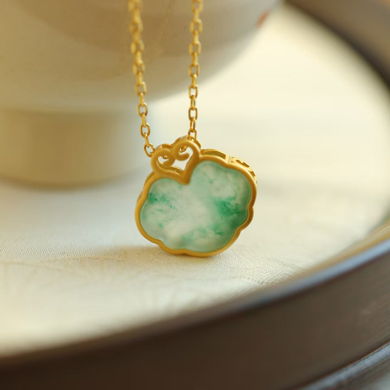 Auspicious Clouds Natural Emerald Necklace-Attract Wealth