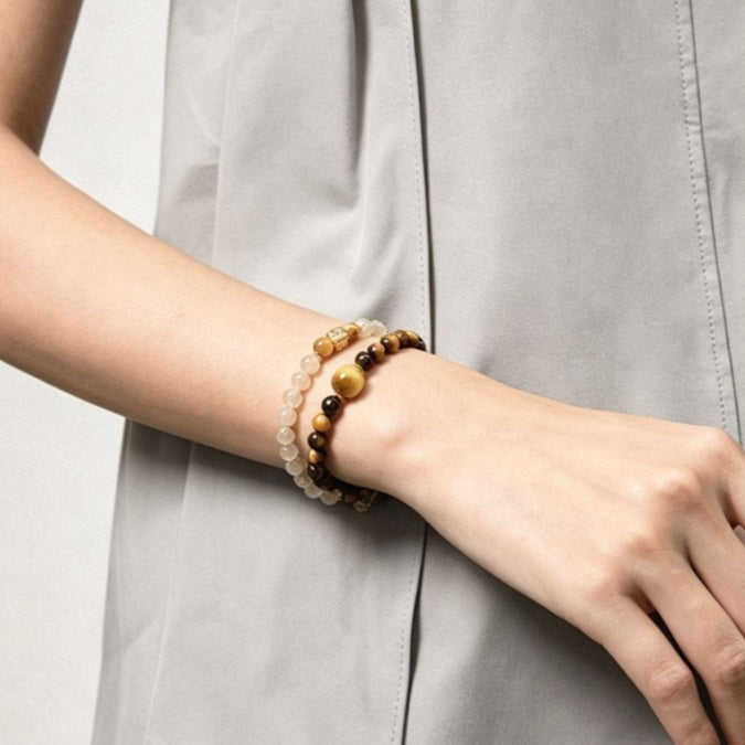 Tiger’s Eye & Golden Rutilated Quartz Double-Wrap Bracelet-Purposeful Courage