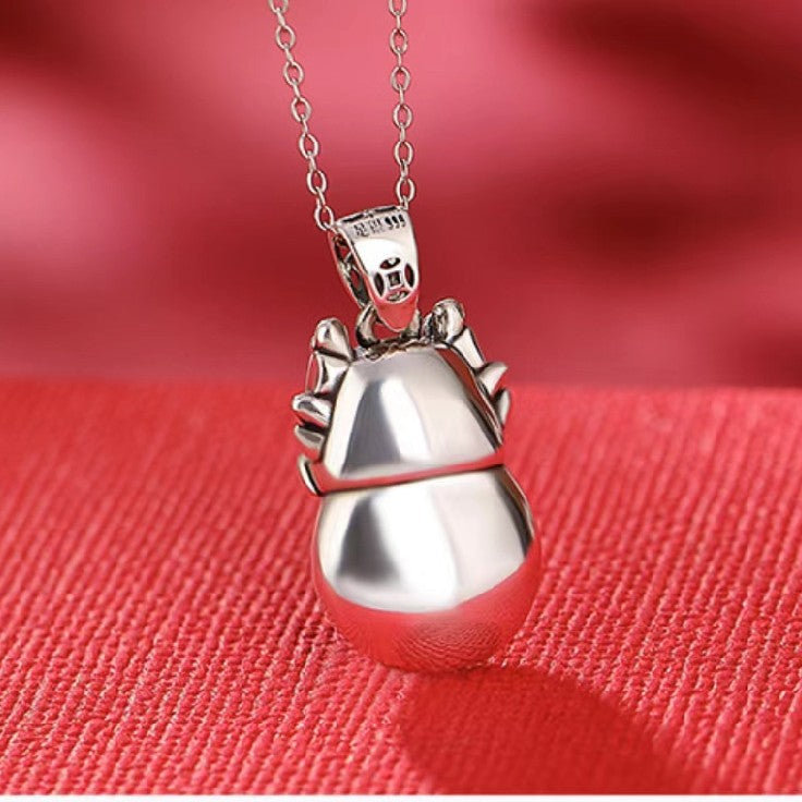 Zodiac Dragon Amber Silver Necklace-Luck Prosperity