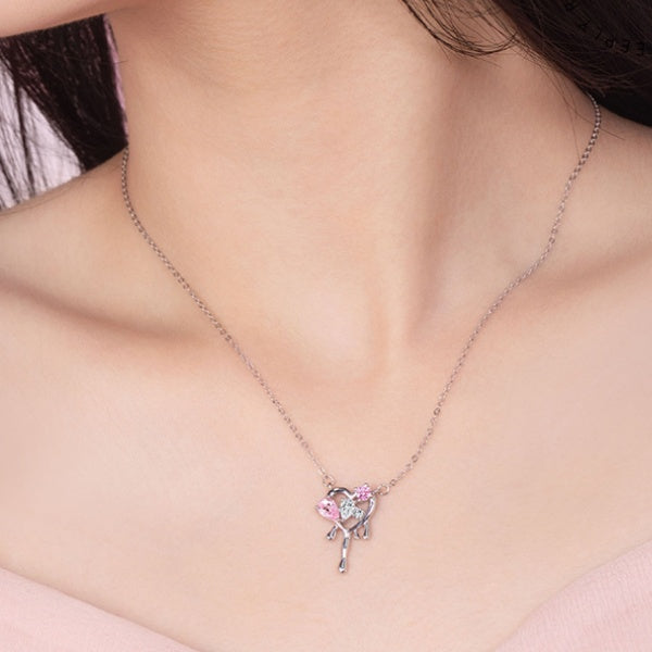 Pink Heart Sterling Silver Necklace-Made for Each Other