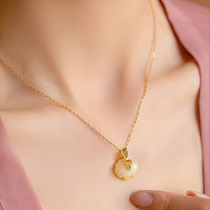 Quiet Harmony-Auspicious Cloud Nephrite Jade Peace Lock Necklace