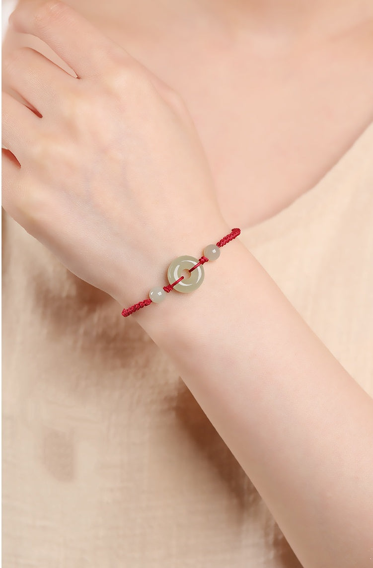 Hetian Jade Peace Buckle String Bracelet