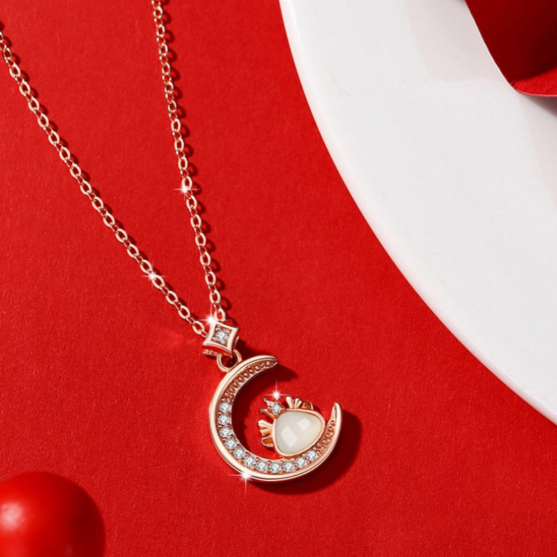 Dragon and Crescent Nephrite Jade Necklace-Guarding Your Joy