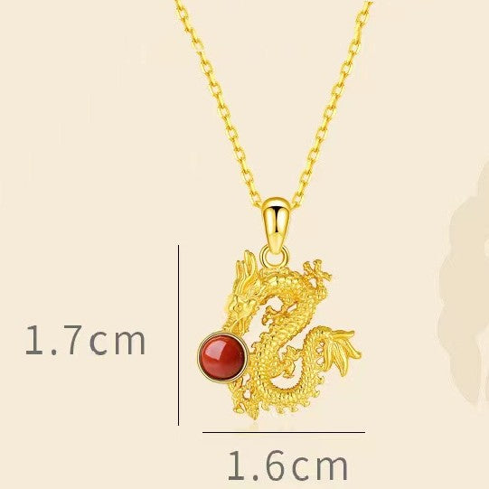 Year Of Dragon Red Agate Silver Necklace-Fortune Prosperity