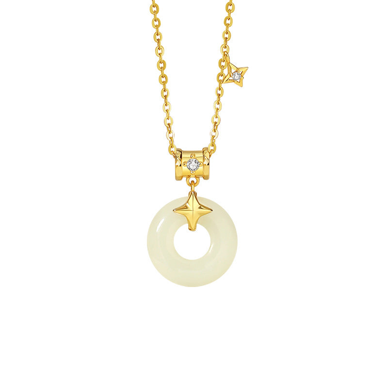 By Your Side-Star Nephrite Jade Peace Disc Necklace